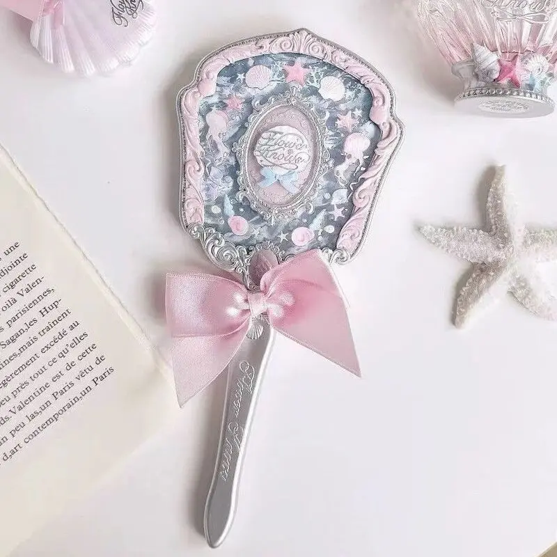 Flower Knowledge Mirror, Shell Pearl Hand-held Mirror, Ocean Hand-held Mirror, Exquisite Retro Relief Makeup Mirror