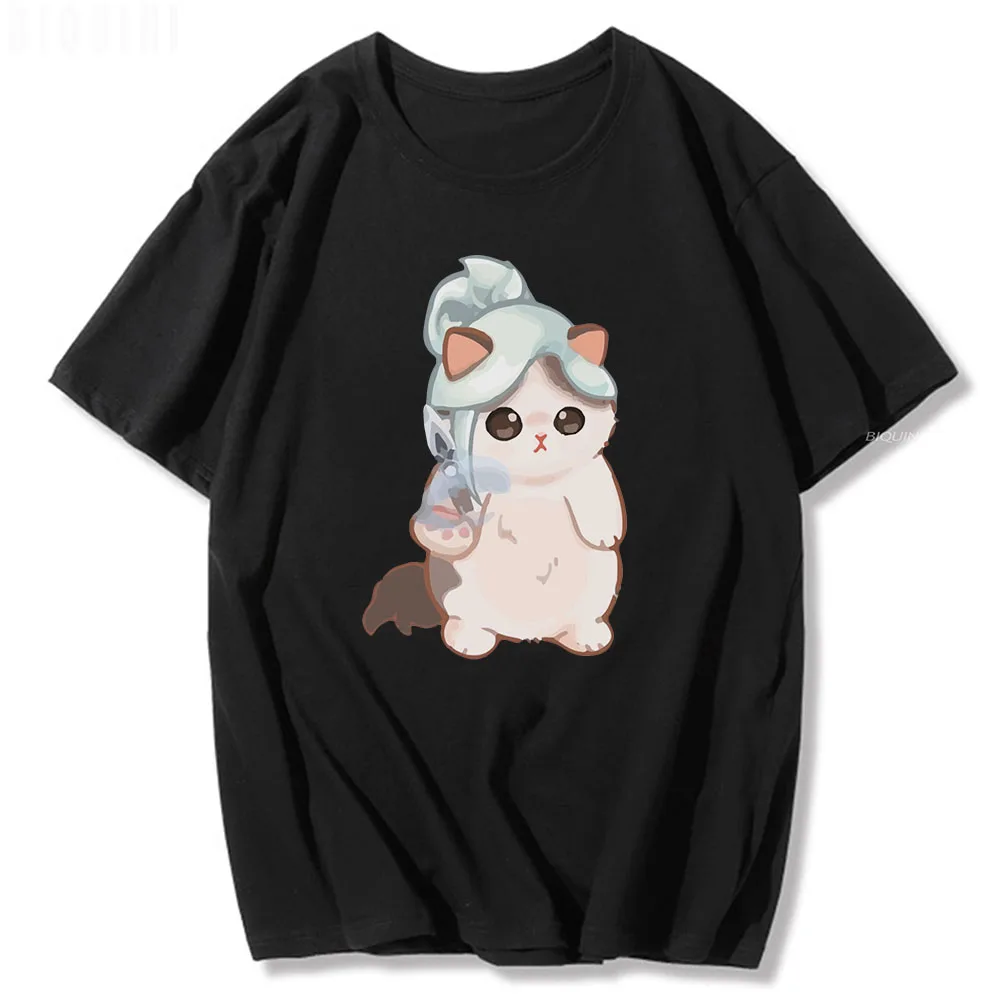 Jett Cat Cute Valorant Men Women T Shirt Surprised Penguin O-Neck 100% Cotton Summer Game Customize Tops Prints Unisex Harajuku