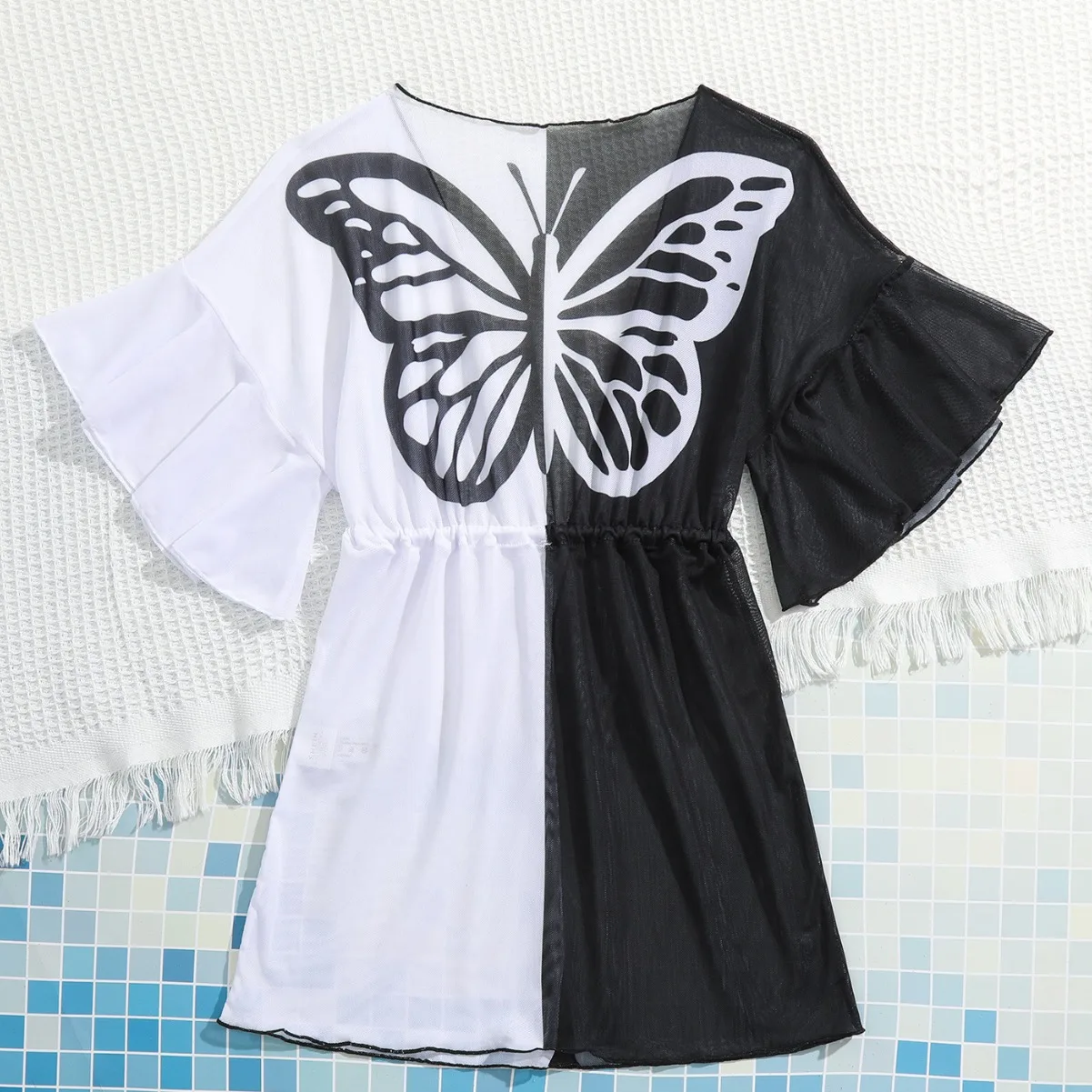 Kids Girls Beach Cover Up Butterfly Girl Dress Tunic Pareos Bikinis Cover Ups Swim Kimono Robe Plage Beachwear Sundress Biquini