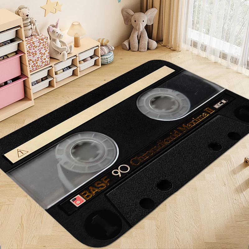 Washable Non-slip Kitchen Rug A-Vintage Cassette Music Tapes Aesthetic Veranda Floor Mat Bathroom Carpet Bedroom Funny Doormat