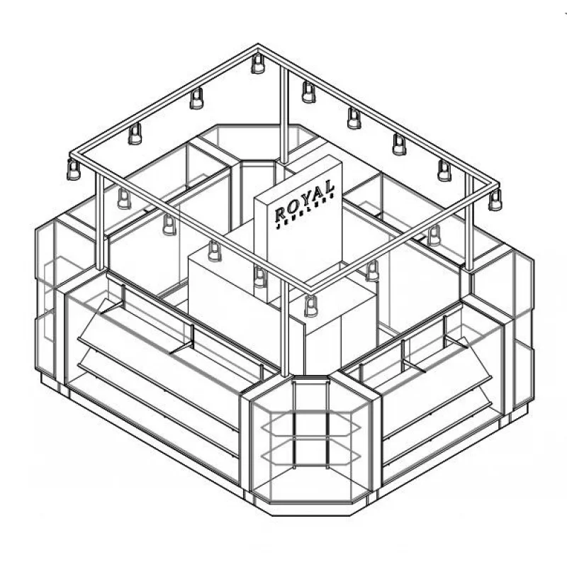 Custom, Modern Glass Counter Mall Jewelry Kiosk 3D Jewelry Display Kiosk Design