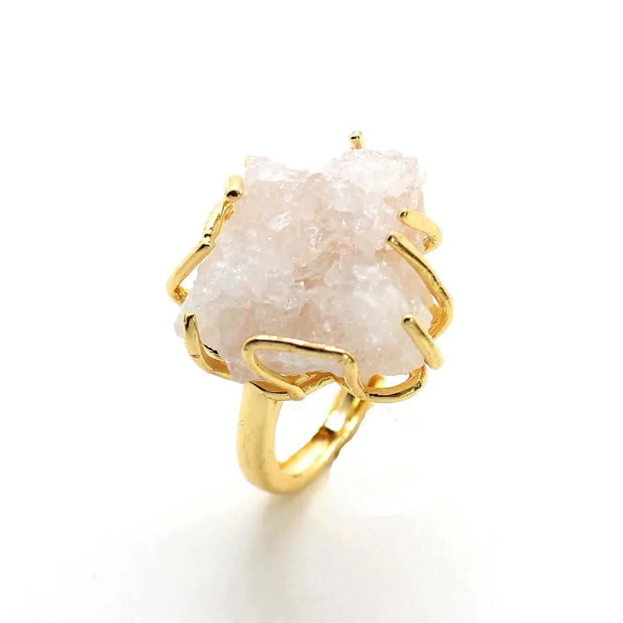 Colorful Crystal Stone Rings For Women Men Natural Irregular Druzy Geode Quartz Rainbow Agate Crystal Stone Finger Ring Jewelry view 2