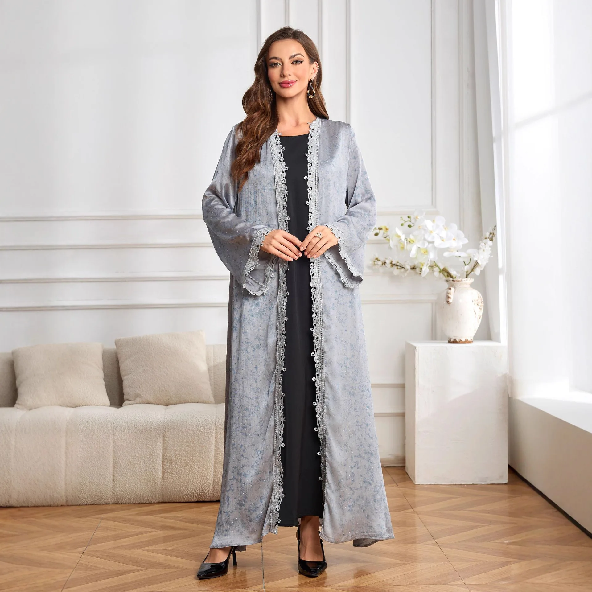 

Платье-абайя открытого типа для женщин, кафтан, праздничные платья на Ид, кардиган-роба, абайи с бриллиантами, джалабия, мусульманские платья из Дубая, Рамадан, Марокко