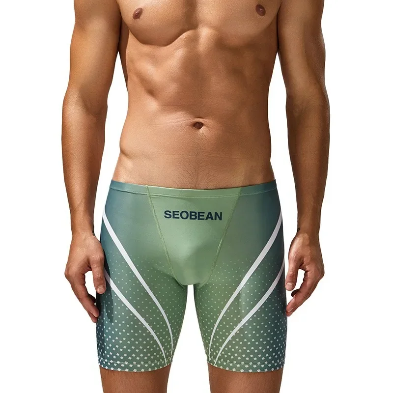 

Новые мужские купальники Seobean, быстросохнущие плавки с низкой талией, однотонные пляжные шорты для тренировок по плаванию