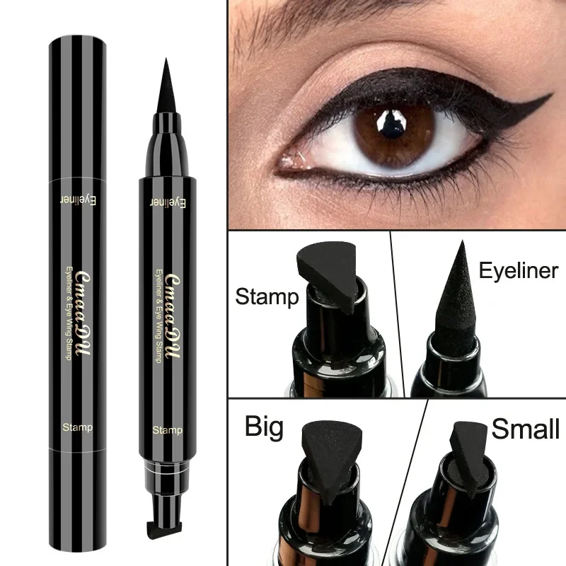 2 in1 Winged Stamp Liquid Eyeliner Pencil Water Proof Fast Dry Double-ended Black Seal Eye Liner Pen Make Up for Women Cosmetics