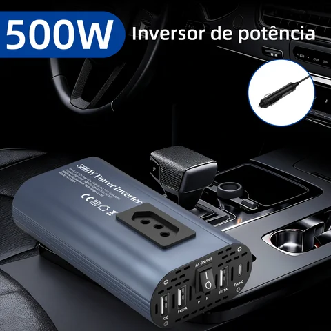 12V to 110V 220V Power Inverter 300W 500W Brazil Outlet, for Charging Phone Tablet USB Fan, Temp Fan + Dual USB