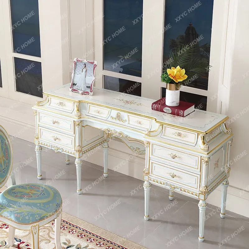 Retro Dressing Table Combination Distressed Crack Paint European Painted Gold Foil Dresser Makeup Mirror