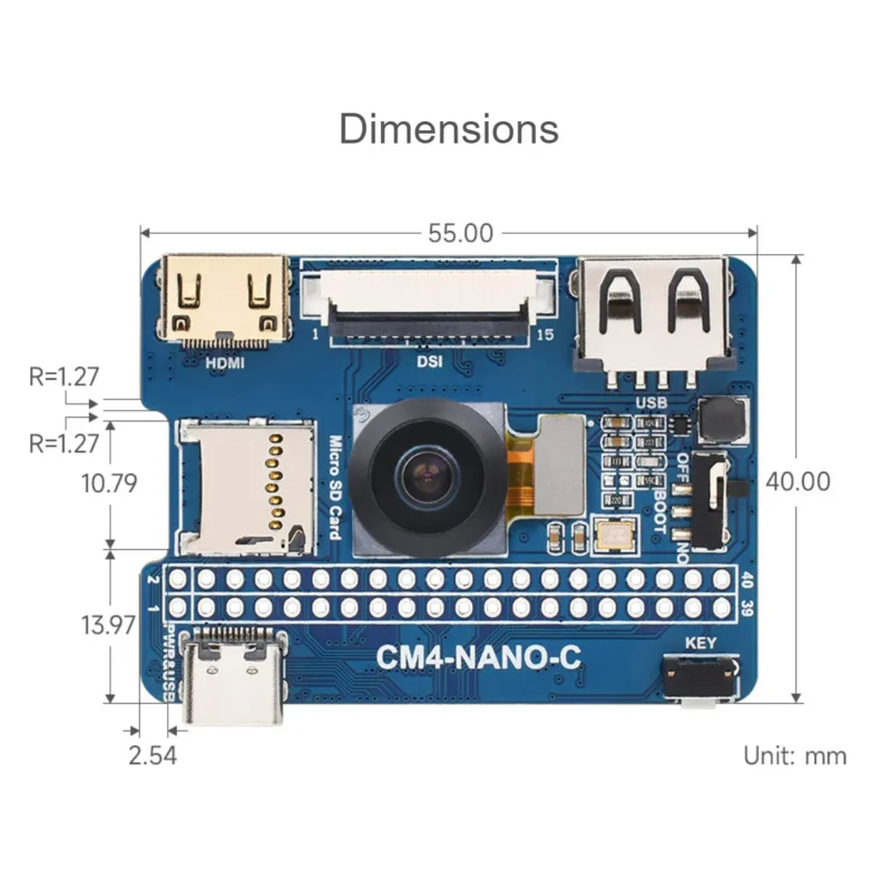 CharacterBase Board (C) pour Raspberry Pi Compute Tech 4, même taille que la caméra intégrée CM4 8MP