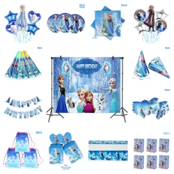 Disney Frozen Birthday Party Decorations Princess Anna Elsa Theme Balloon Set Disposable Tableware Banner Candy Box Frozen