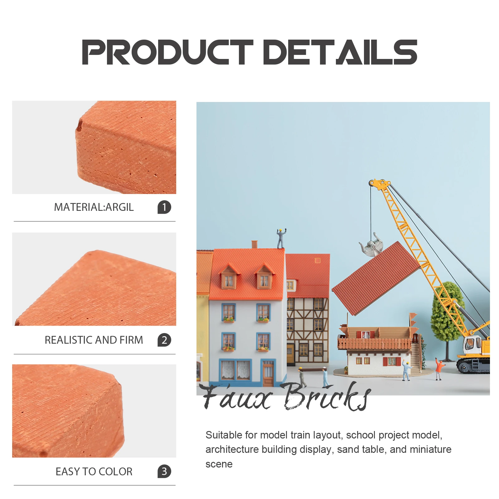

280pcs Miniature Bricks Rectangle Faux Brick Decors Diy Micro Landscaping Simulation Brick Play House Supplies Artificial Wall