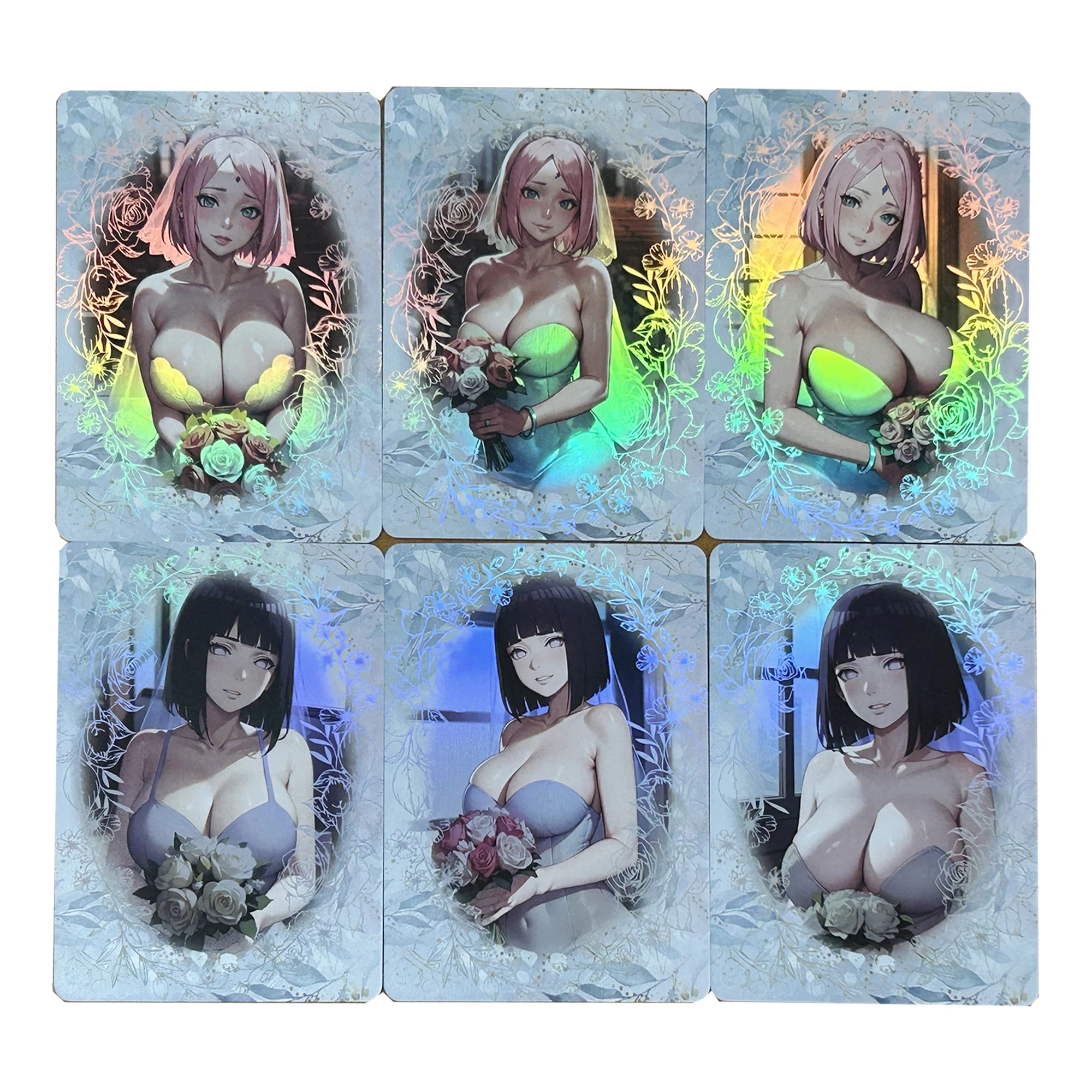 

6Pcs/set Diy Self Made Naruto Hyuga Hinata Wedding dress Collection card Color Flash Haruno Sakura Classic Anime Card Toys Gifts