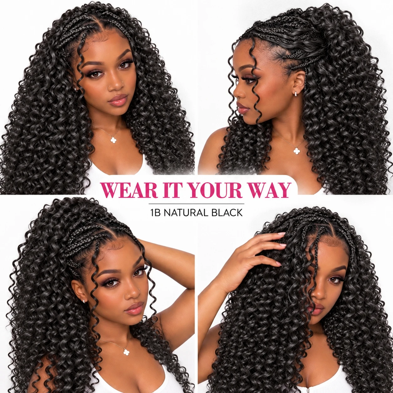 Natural Black Color Water Wave Deep Wave Feather Crochet Human Hair Extensions Miracle Knots Knotless Pre Separated Boho Braiding Hair Soft Natural Curls Lightweight Reusable Protective Style For Women view 8