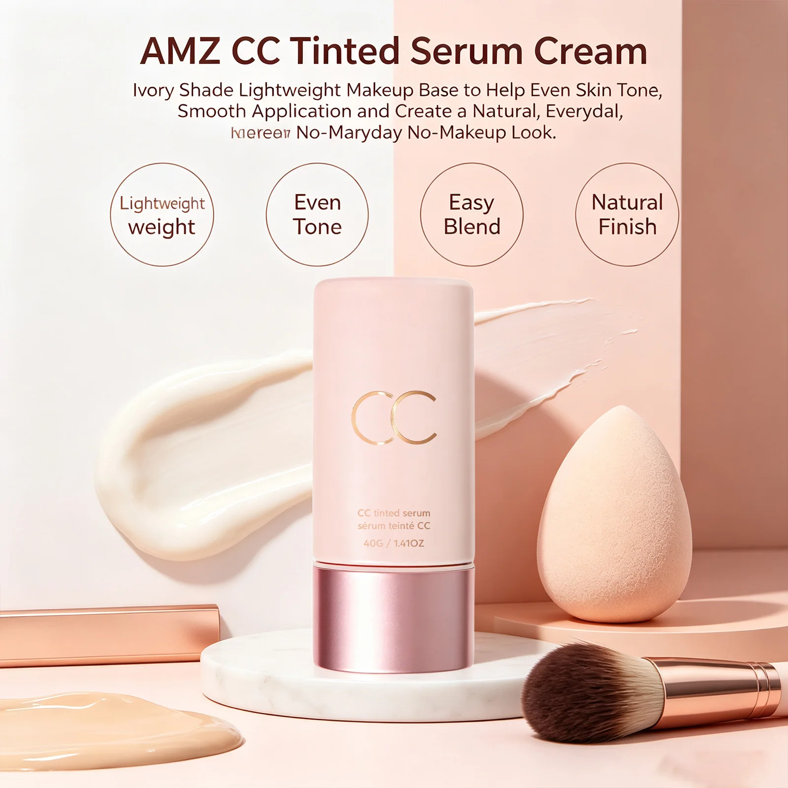 CC Tinted Serum Even Skin Tone Conceals Dullness & Redness Improves Dry Skin Non‑caking Lightweight Natural Tinted Moisturizer