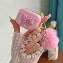 3D Pink Bow case For Airpods 1/2  protective Wireless Earphone cover For Airpods pro/pro2 case with Haieball chain