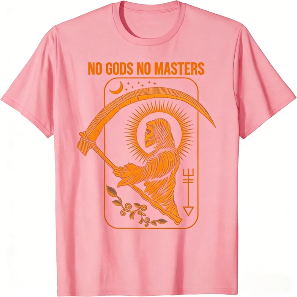 No Gods No Masters Satanic Evil Baphomet Tarot Death Satan Graphic Tshirts Vintage Black Humor Men Clothing Roupas Masculinas