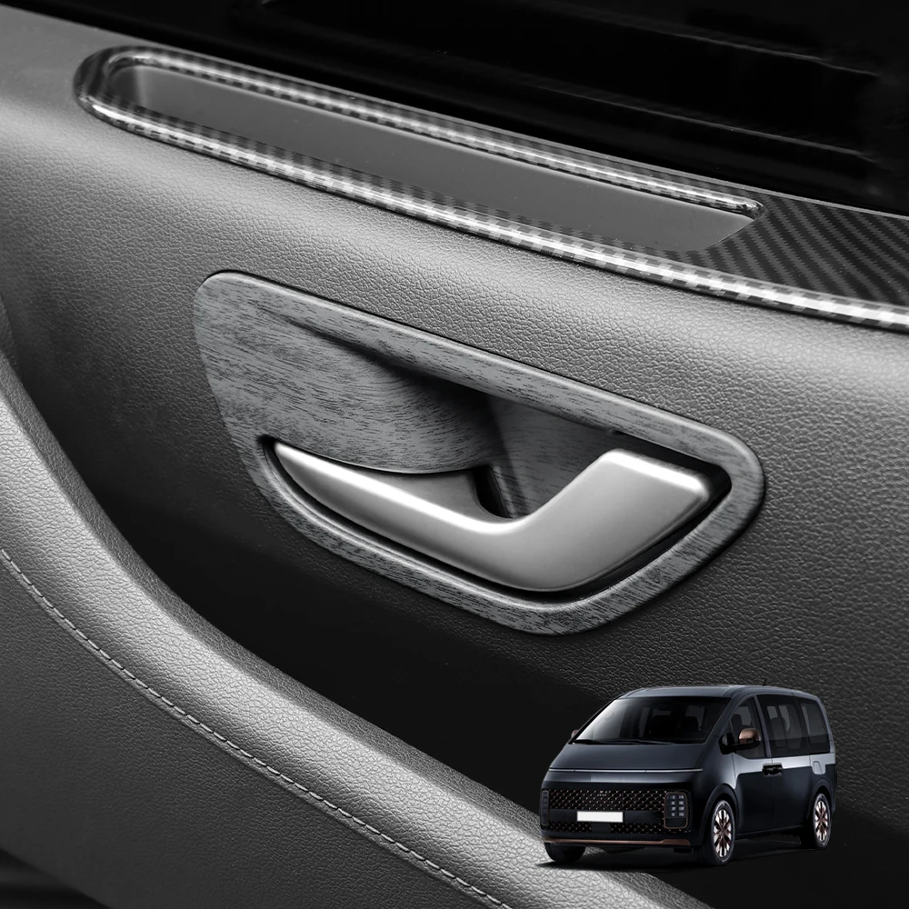 

Car Carbon/Wood Style Inner Door Handle Bowl Frame Cover ABS Plastic For Hyundai Staria 2021-2026 LHD/RHD Interior Accessories