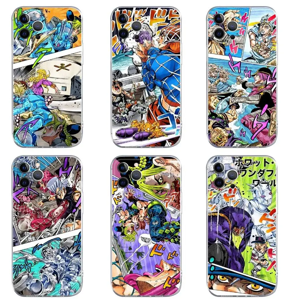 J-Jojo Bizarre Funda de teléfono para iPhone 16,15,14,13,12,11,Pro,Max,Xs,Xr,X,7,8,Plus,Mini Funda transparente de silicona