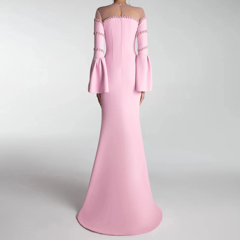 Vestidos de Noche de sirena personalizados, vestido de fiesta de manga larga con cuello alto hasta el suelo, vestido de fiesta informal drapeado Simple de cristal a la moda