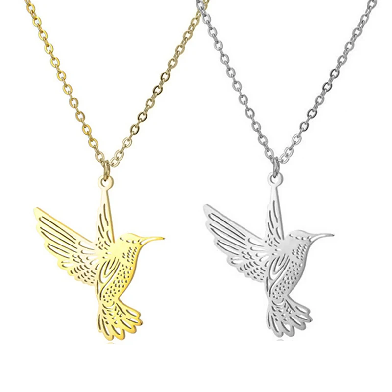 Fashion Hummingbird Necklace Jewelry Humming Bird Pendant Stainless Steel Non Tarnish Silver 18K Gold Color Women Bijoux