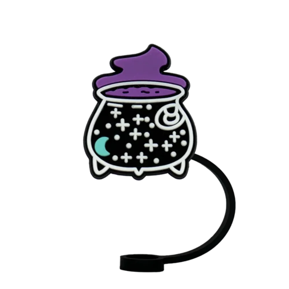 

Силиконовый чехол для соломинки на Хэллоуин, 10 мм, ведьмы, кошка, луна, череп, чехлы для соломинки для питья, мультяшные многоразовые пылезащитные заглушки для питья