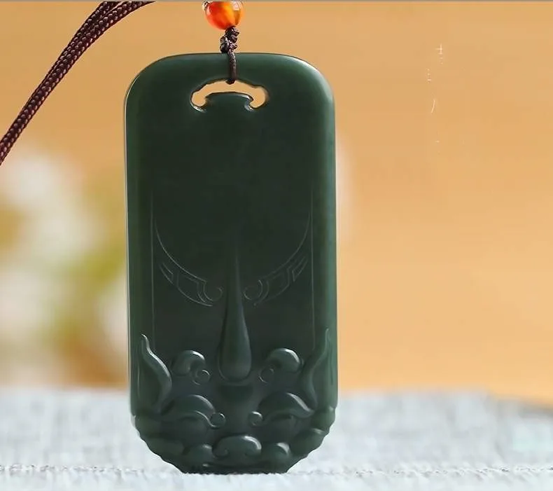 

Natural Hetian Jade Sapphire Tower, A Fine Jade Brand Animal Head Pendant, Simple and Versatile Pendant for Men and Women