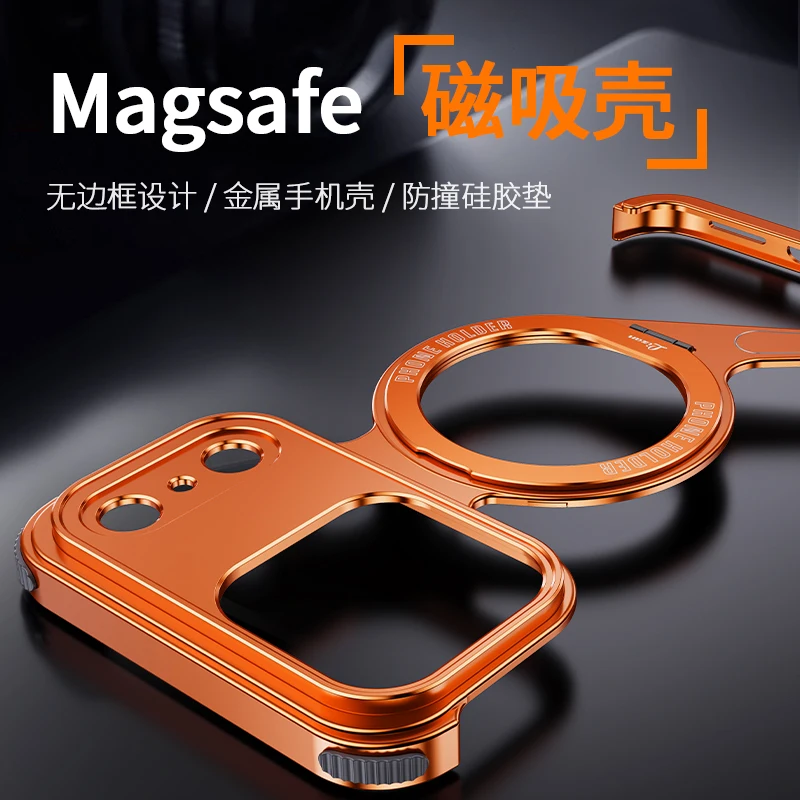 Z-Shaped Metal Frame Magsafe Phone Case For iPhone 17 16 15 14 13 Pro Max Aluminum Frameless Magnetic Bracket Shockproof Cover - Image 6
