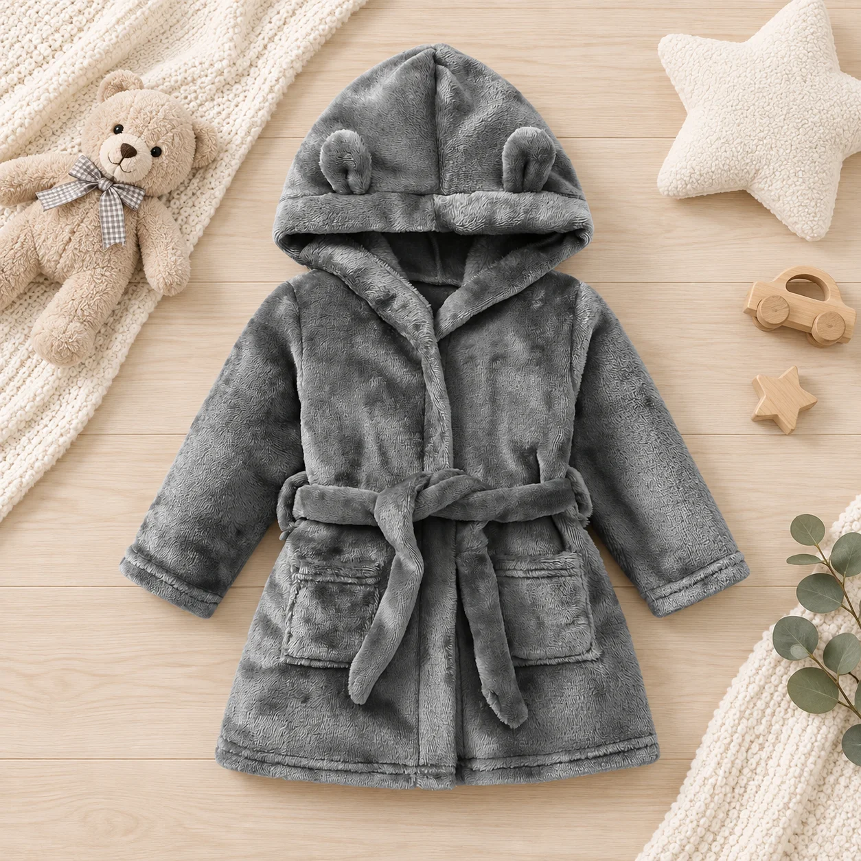 Boy Flannel Pajamas Robe Winter Children Sleepwear Soft cartoon Bear Shape Hooded Kids Homewear 9-12month-2-3 Years