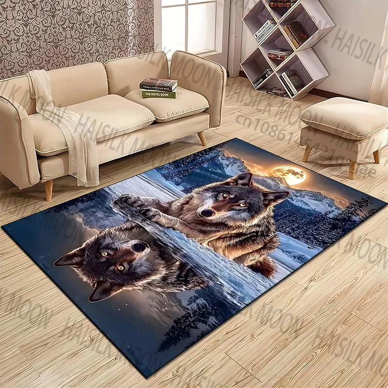 Wolf and lake reflection Pattern Rug Carpets for Bedroom Living Room Sofa Mat Creative Door Mat Cloakroom Home Decor