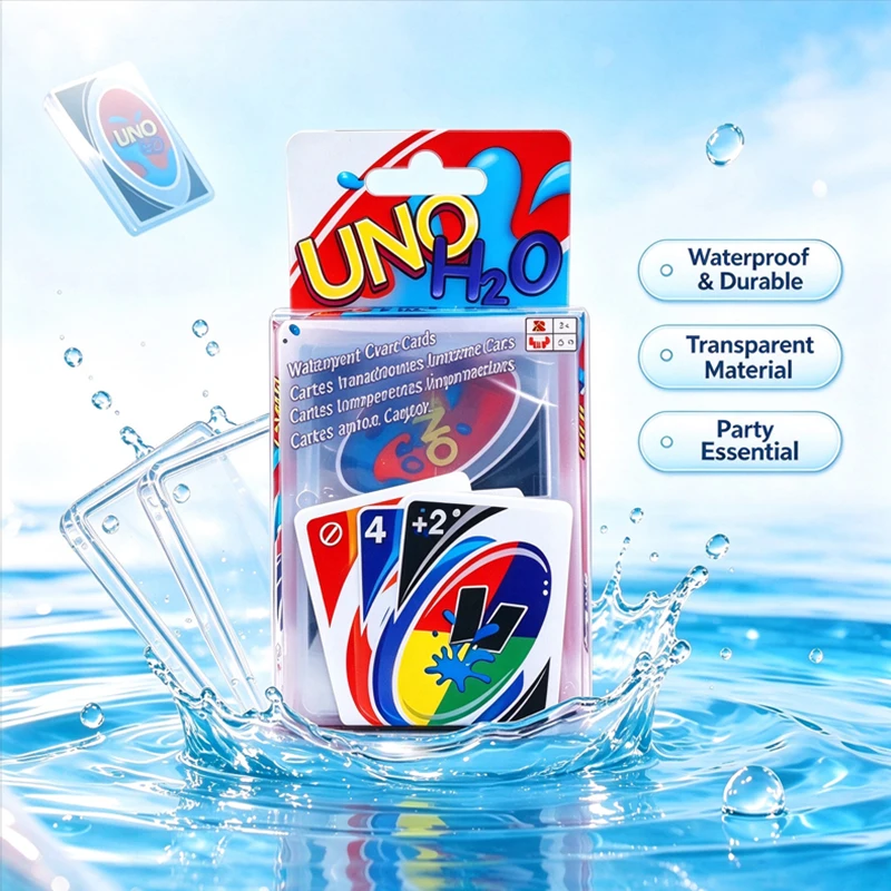 UNO H2O Card Game Clear WaterProof Pressure Proof PVC Plastic Transparent Kids Toys Playing Cards Board Games Birthday Gifts