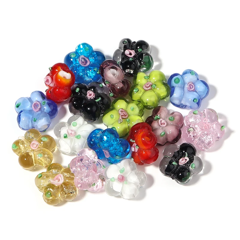 10Pcs 15×14mm Lampwork Flower Beads Semi Transparent Flat Glass Loose Beads For DIY Handmade Necklace Earrings Jewelry Supplies