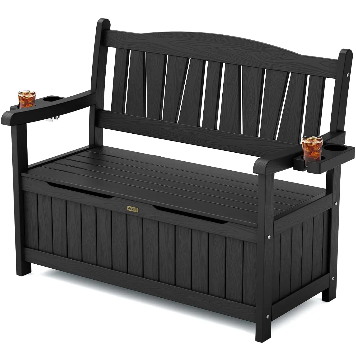 Outdoor Bench, Heavy Duty Garden Storage Bench, Weatherproof, Black