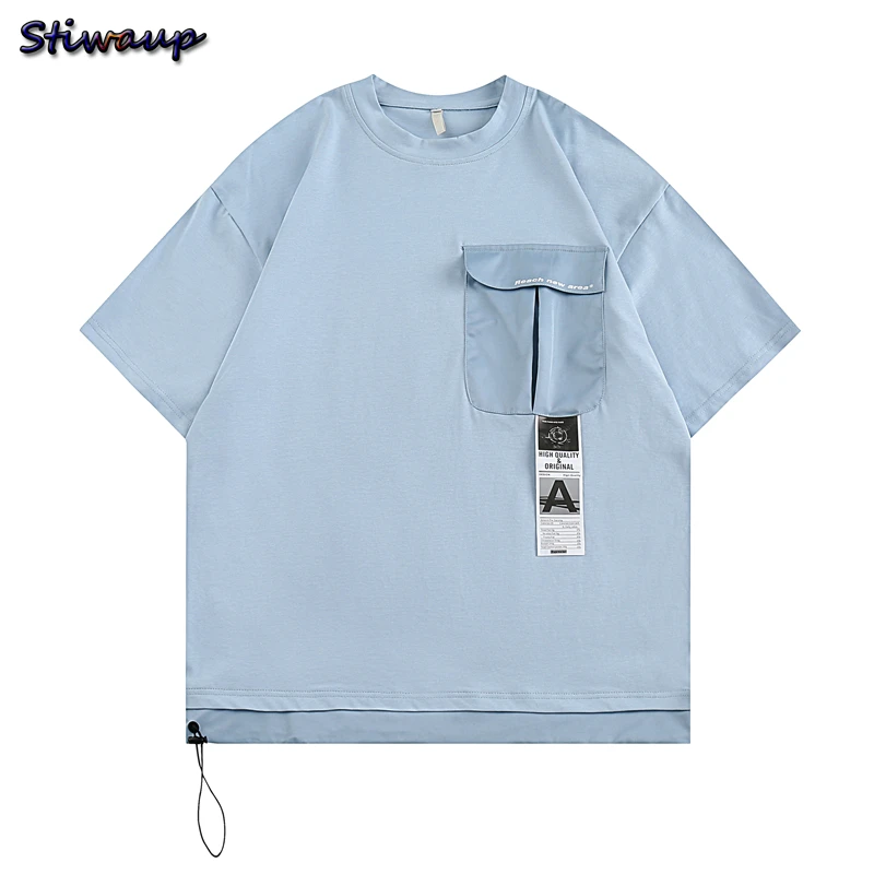 

Cotton Tops Big Pocket Short Sleeve Men Personality Street Couple T-Shirts Loose Oversized Tees Breathable Soft Unisex Clothing