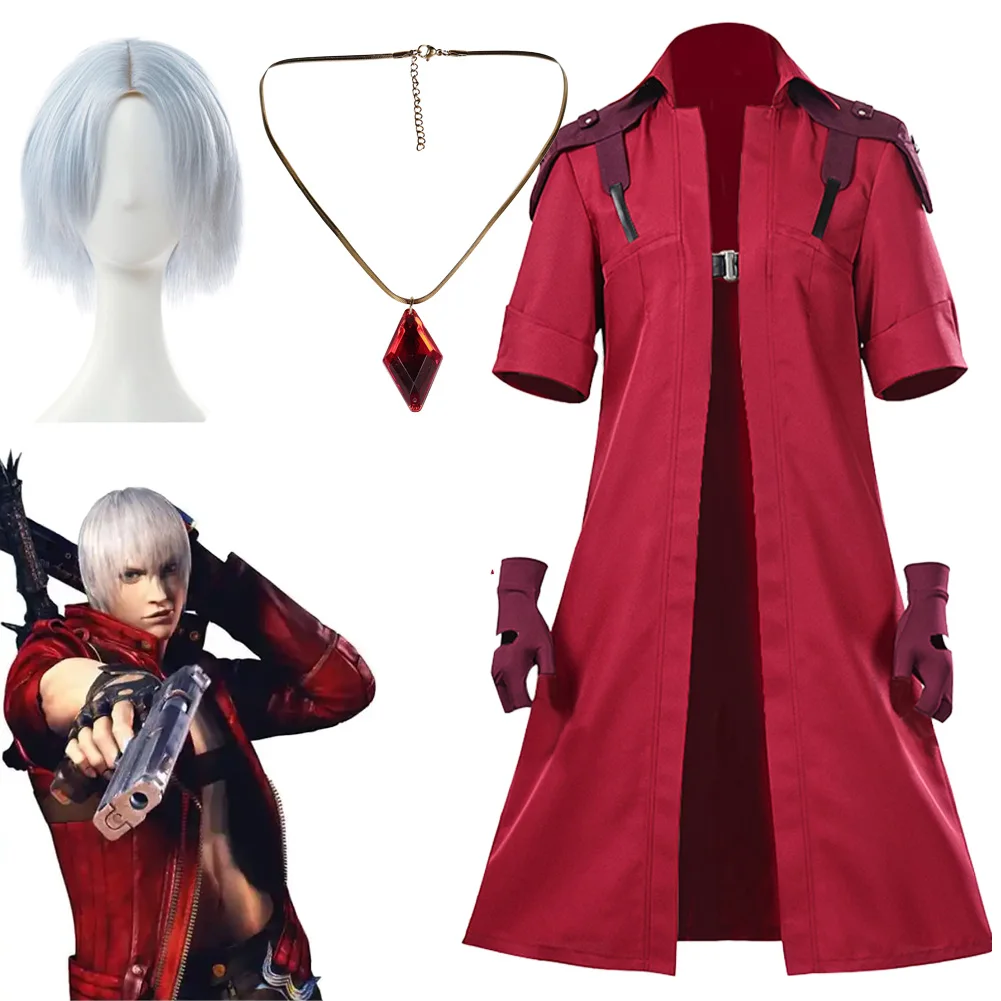 

Fantasy DMC 5 Dante Cosplay Men Clothing Wigs Necklace Anime Game Demon Hunter Costume Disguise Adult Fantasia Party Outfits