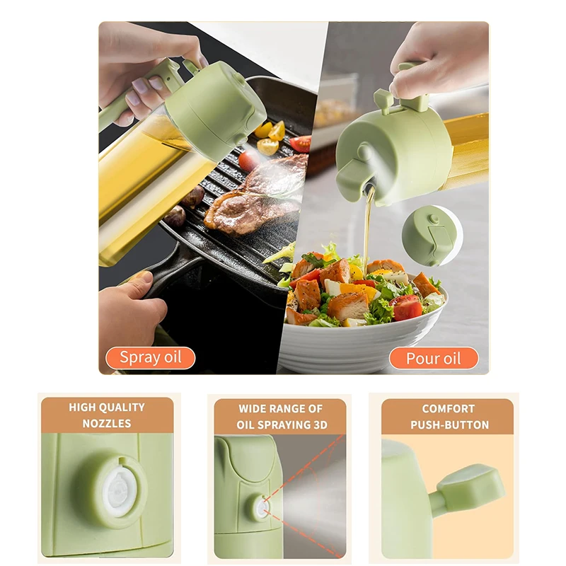 2-in-1 Glass Oil Bottle Sprayer for BBQ Olive Oil Diffuser Vinegar Soy Sauce Dispenser with Lid for Cooking Air Fryer Salad Tool