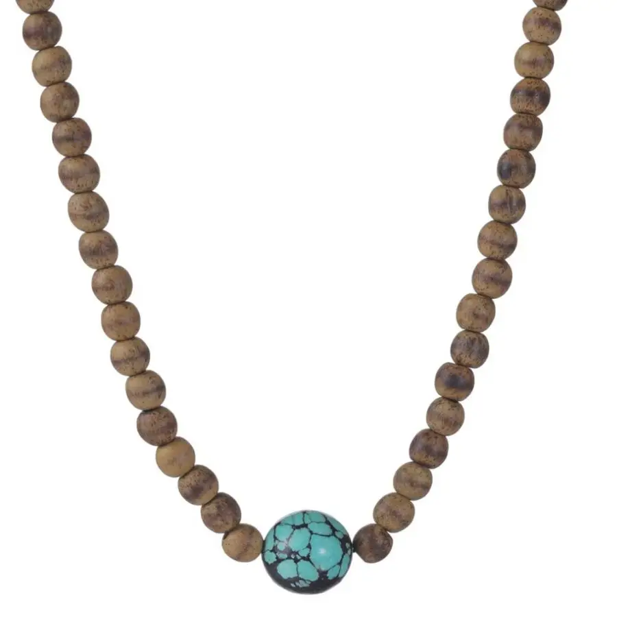 Handmade Genuine Agarwood Mini Bead Choker with Turquoise Ball Pendant Fashion Jewelry Gift for Him view 4