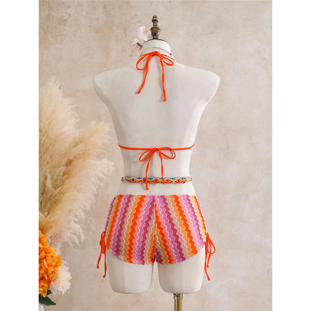 Gestreifter Tankini-Shorts-Bikini, Damen-Badeanzug, zweiteiliges Bikini-Set, gepolsterter Badeanzug, Badebekleidung, Modell V8344. – Detail 7