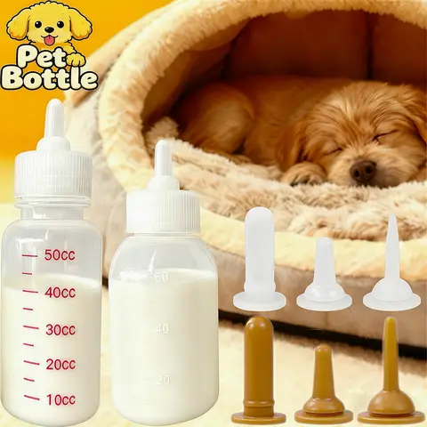 Pet Feeding Bottle Set, Milk Bottles for Puppies and Kittens, 3 Replaceable Nipples, Suitable for Both Cats and Dogs