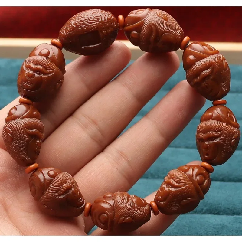 Olive Nut Jadified Material Hand Carved Qi Tian Da Sheng Bracelet Open Face Domineering Three-Dimensional Sense Strong Stone Car