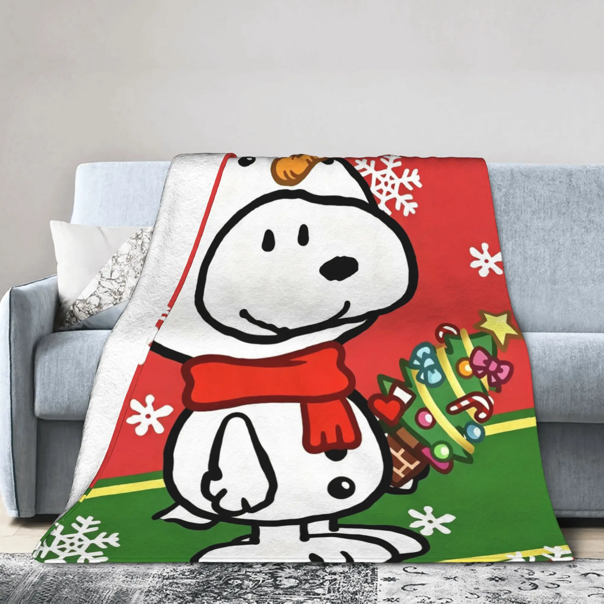 S-Snoopys Xmas Snowman Santa Fleece Blankets  Creative Throw Blanket for Home 150*125cm Bedspread