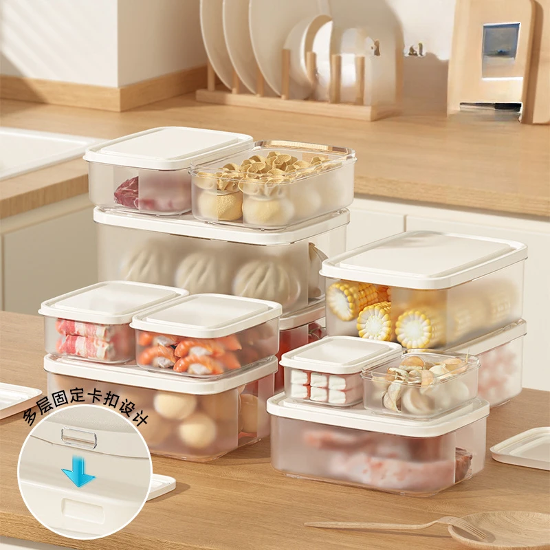

Cream Style Sealed Plastic Storage Box with Lid Fruit Frozen Meat Transparent Portable Food Organizer Box Kitchen Supplies 2025