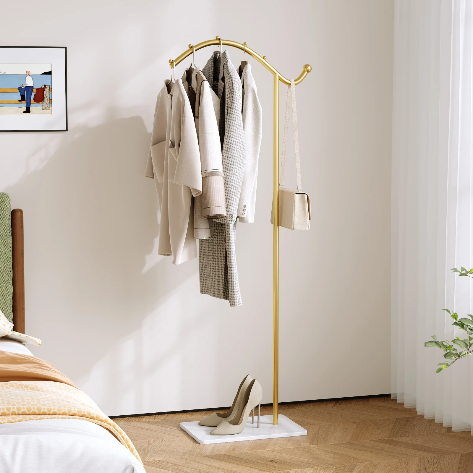 Modern Light Luxury Floor-Standing Bedroom Trendy Coat Rack, Simple Home-Use Clothes Rack for Living Room