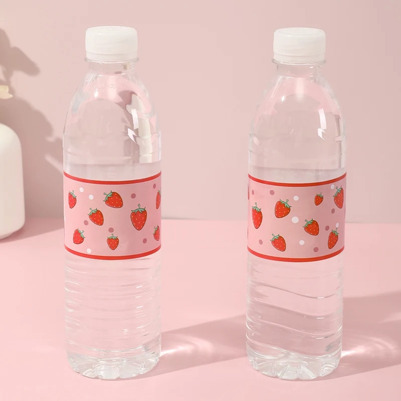 10pcs Pink Strawberry Bottle Labels Stickers Strawberry Theme Sticker for Sweet Berry 1st Birthday Spring Summer Party Supplies