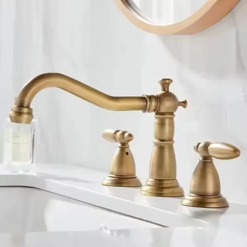 

Bathroom Split Three Hole Copper Antique Basin Faucet Hot and Cold Mixing Bathtub Faucet