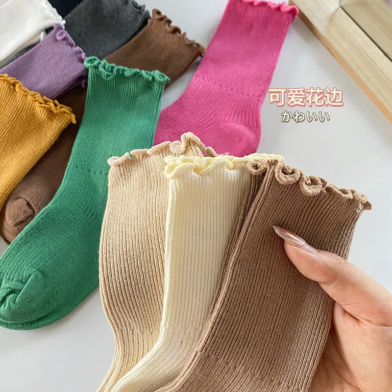 Spring Baby Girl Socks Children Knee High Ruffles Solid Cotton Long Socks Infant Newborn Summer Children Ruffles Sweet Socks