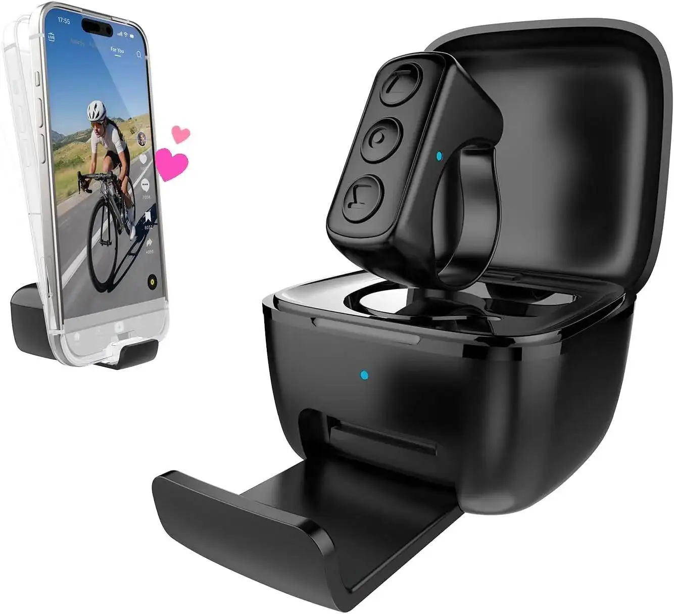 

Mini Bluetooth Air Finger Mouse Kindle Page Turner with Charging Case Holder Phone Selfie Music Video Control Comic Browsering