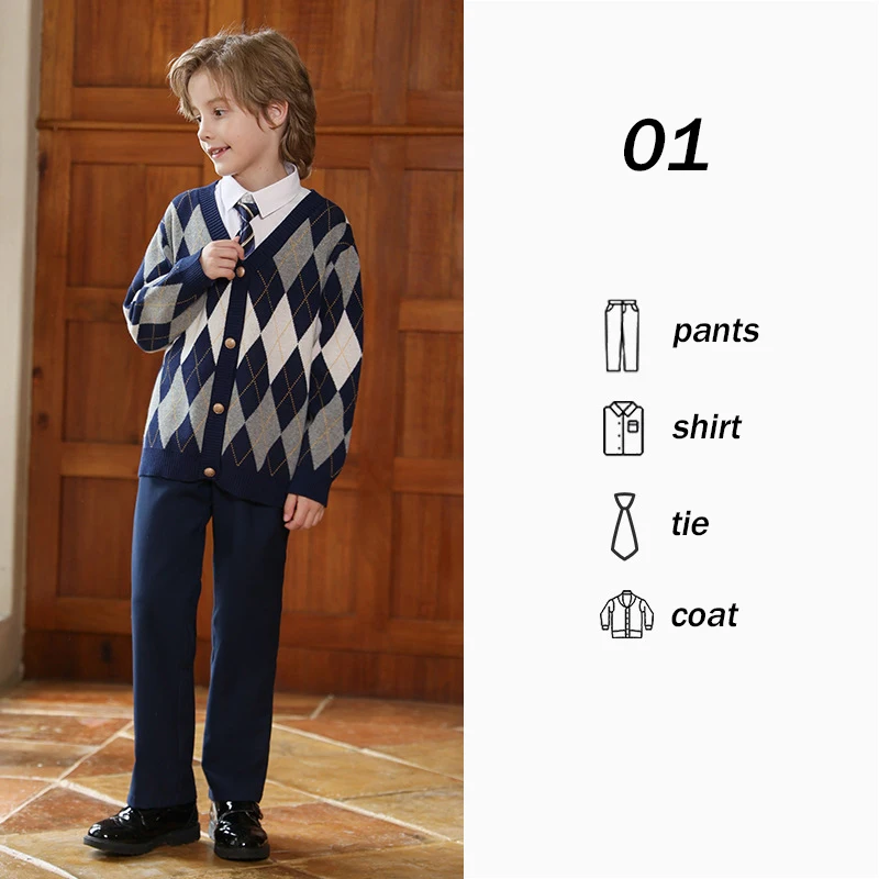 4 pezzi/set stile britannico autunno uniforme della scuola primaria maglione lavorato a maglia gonne abito stile college tuta da prestazione per asilo