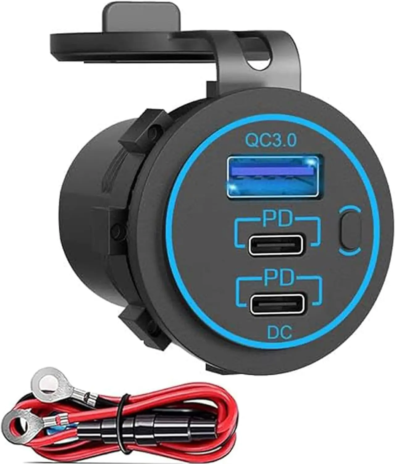 

12V USB C Outlet Two USB-C PD 20W Power Socket and 18W QC3.0 Socket Waterproof Power Outlet 12V/24V with Power Switch for Car