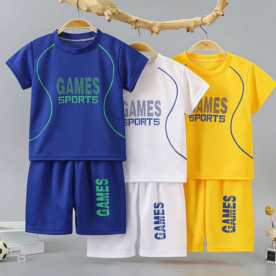 Summer Collection Boys Basketball-Inspired Quick-Dry Homewear Set Solid Color Sports Short and Sleeved Shorts Children Sets