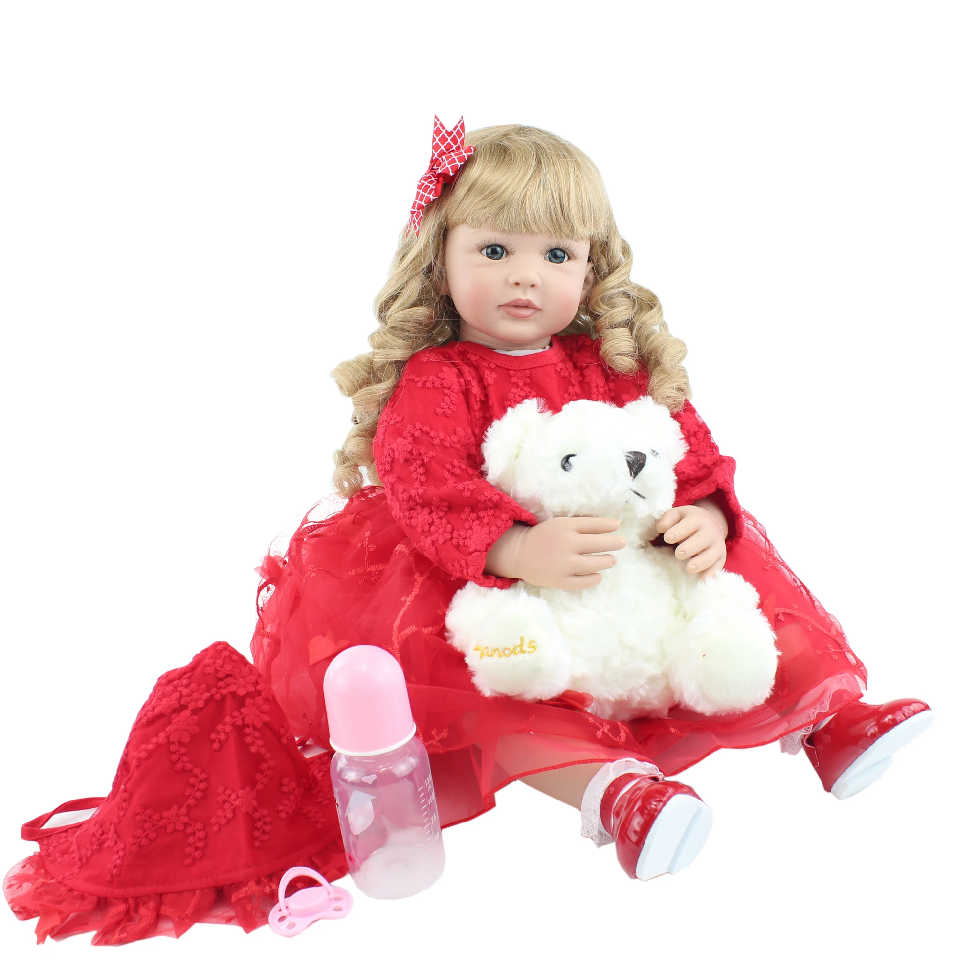 BZDOLL 60cm Soft Silicone Reborn Blonde Long Hair Toddler Doll Viny Princess Boneca Lovely Girl Birthday Gift Play House Toy