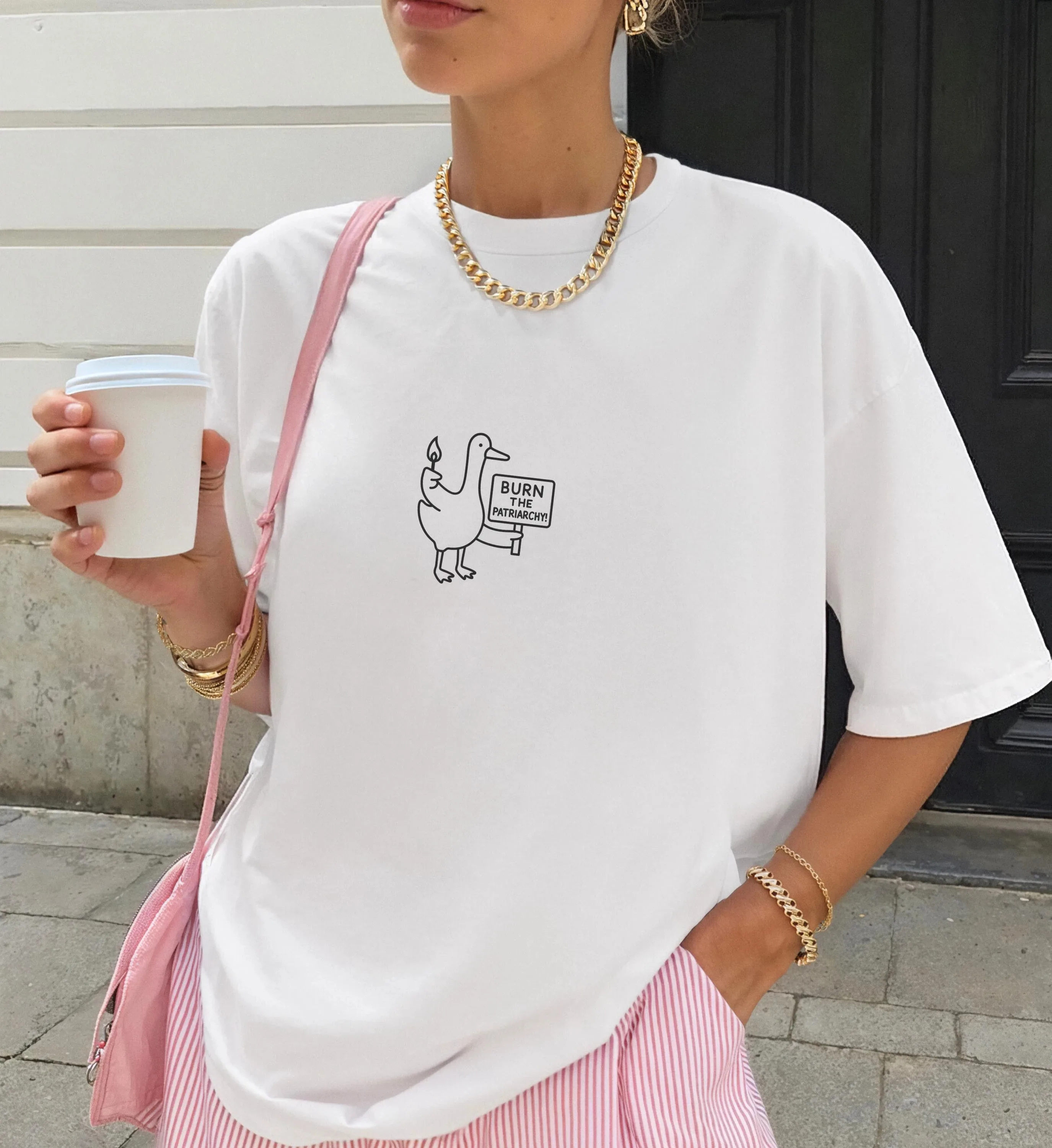 Camiseta de Moda Verano 2026 para Hombre y Mujer, Estilo Vintage, con Estampado de Ganso 'Burn Patriarchy', Camiseta Divertida con Diseño de Pato Feminista, Política, Y2K